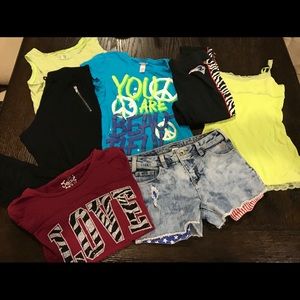 Bundle of 7 Justice size 12 pants, tank, t, shorts